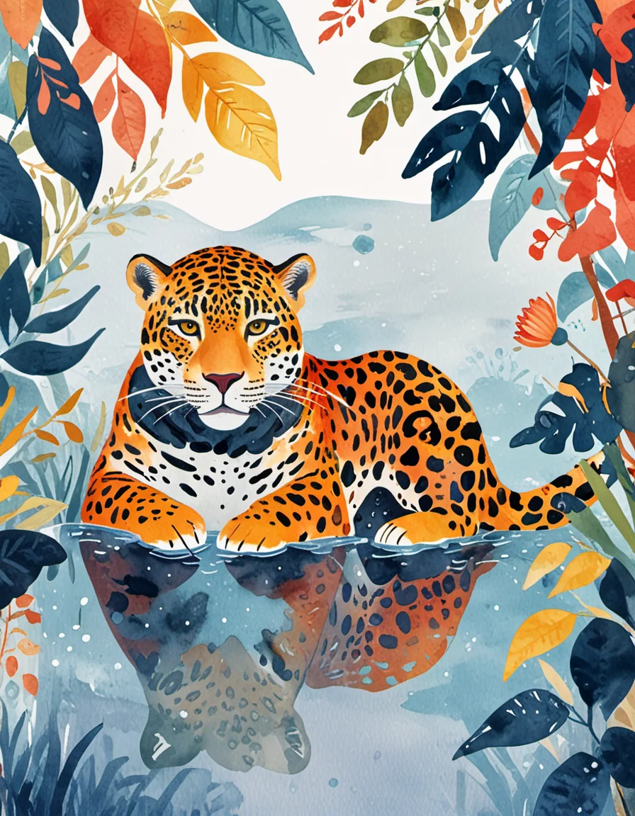 jaguar by the water  <lora:novuschroma45 style_simple:0.95> novuschroma45 style <lora:sdxl_lightning_8step_lora:1>