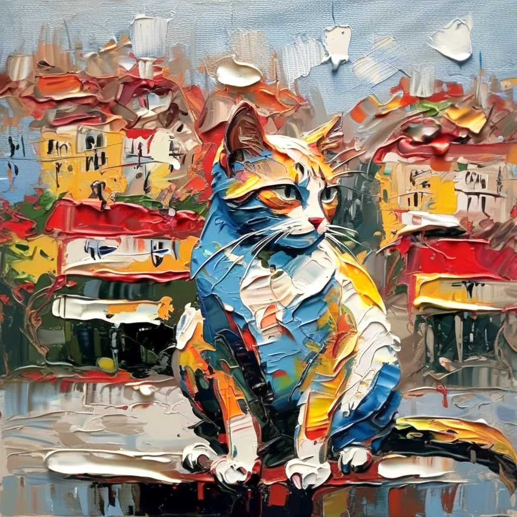 impasto cat in the city <lora:impasto:1>