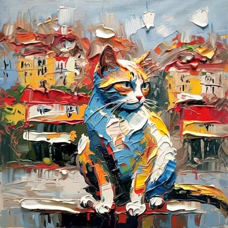 impasto cat in the city <lora:impasto:1>