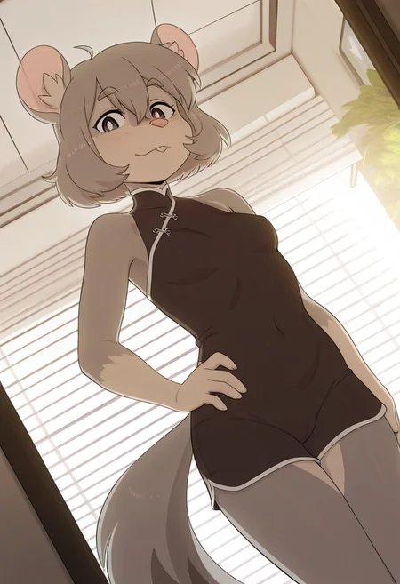 score_9, score_8_up, score_7_up, score_6_up, score_5_up, 
masterpiece, best quality, hyper-detailed, perfect quality, highly detailed, hyper-realistic, 8k, dynamic angle, illustration, intricate details,
1female, solo, anthro, furry, (fur), dog ears, mousedog
(mouse), small perky breasts, ((bushy eyebrows)), brown eyebrows, large pupils, looking at viewer, inroom, 
3DMM,
