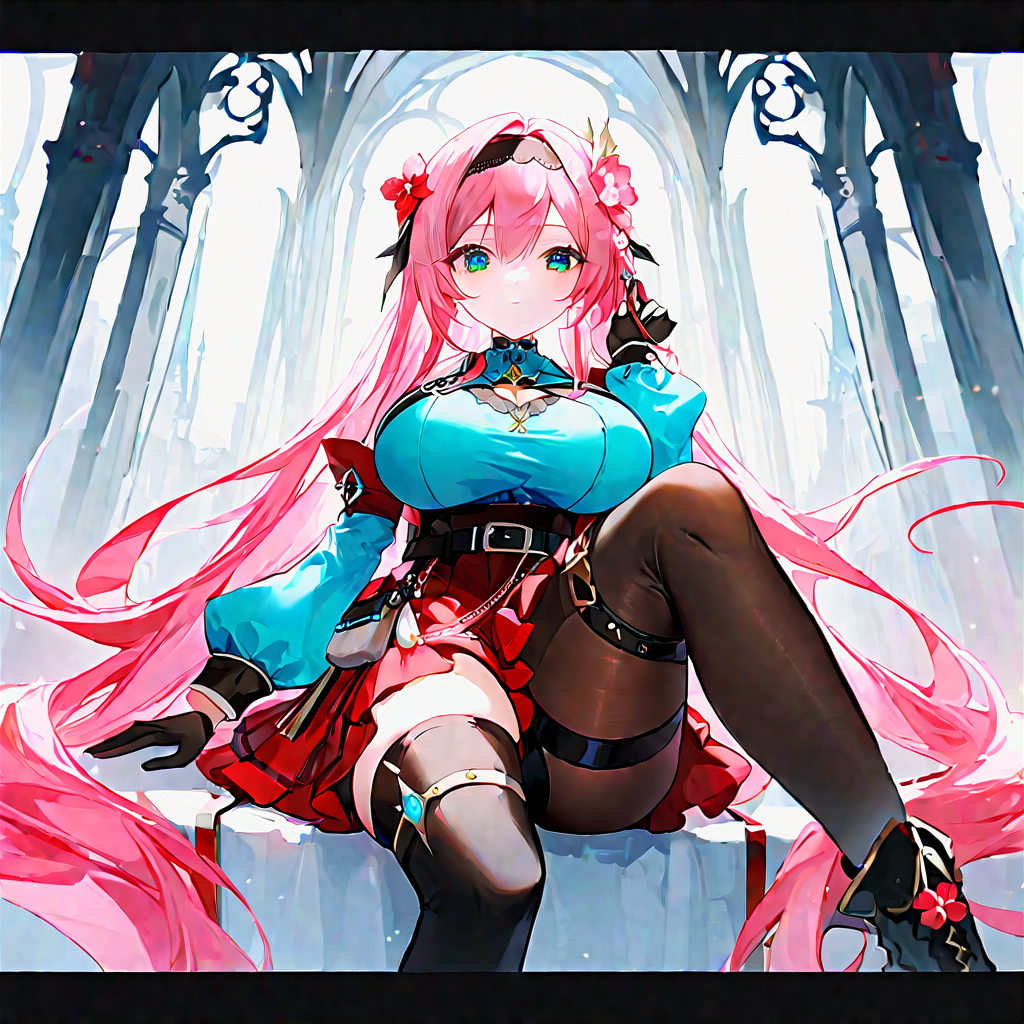 best_quality,masterpiece,(megurine_luka:1.2),headset,hairband,bare_shoulders,nail_polish,(pink_hair:1.2),skirt,flower,medium_breasts,sitting,gloves,aqua_eyes,shirt,detached_sleeves,dress,midriff,very_long_hair,bangs,jewelry,boots,belt,headphones,black_thighhighs,long_hair,navel,thighhighs,hair_ornament,aesthetic,stunning_atmospheric_perspective <lora:AGMXL-step00008500:1>, illustration_by_omone_hokoma_agm