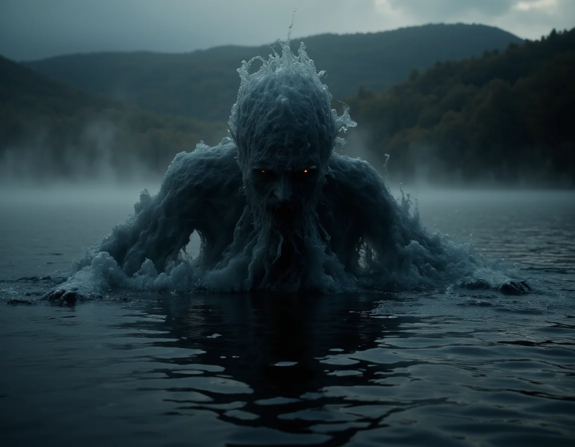 <lora:{moody, }Moody-000019:0.85> moody, A hauntingly realistic 4K image of a dark, foreboding entity emerging from the depths of a serene lake at dusk, its form composed of swirling, murky water that seems to defy the laws of nature. The entity's skin is a deep, rich blue, resembling the darkest tones of the lake's water, with an almost liquid texture that appears to shift and ripple in the fading light. Its features are indistinct, yet menacing, with glowing, ethereal eyes that seem to pierce through the gloom. The surrounding environment is heavily atmospheric, with thick, heavy mist rising from the lake's surface, casting an eerie, impenetrable veil over the scene. The lighting is muted, with the last remnants of sunlight casting long, ominous shadows across the water, and the sky above a deep, foreboding grey. The entity's presence seems to be disturbing the natural balance of the lake, causing the water to churn and foam in a manner that is both captivating and terrifying. The shot is a wide-angle, cinematic view, capturing the full majesty of the entity as it rises from the depths, with a shallow depth of field that blurs the distant trees and hills, drawing the viewer's attention inexorably to the creature. The image features a high level of photorealistic detail, with intricate, realistic renderings of the water's surface, and the entity's dark, liquid form. The overall mood is one of creeping, existential dread, as if the viewer is witnessing something that was meant to remain hidden. The texture of the image is hyper-detailed, with visible ripples and waves on the lake's surface, and the entity's form appears almost tangible, as if it could reach out and touch the viewer at any moment. The color palette is dark and muted, with shades of blue and grey dominating the scene, and the only sound is the faint, unsettling lapping of the water against the shore. The image is a masterclass in building tension and unease, inviting the viewer to step into its dark, mysterious world, and confront the horrors that lurk within. The entity's presence seems to be growing, spreading its dark influence across the lake, and the image captures the moment just before it breaks free from the water's surface, leaving the viewer wondering what will happen next. The scene is frozen in time, a snapshot of a moment that will be etched in the viewer's mind forever, a reminder of the horrors that lurk just beneath the surface of our everyday world. The image ends with an unsettling sense of unease, leaving the viewer to ponder the entity's true nature, and the terror that it inspires. 8k highest resolution with sharp intricate details. Hyperrealistic, detailed, and vivid. . 35mm photograph, film, bokeh, professional, 4k, highly detailed