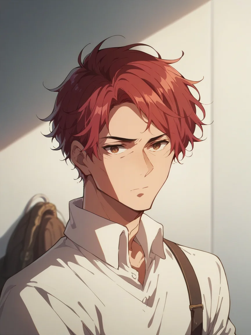 score_9, score_8_up, score_7_up, score_6_up, score_5_up, <lora:VEXLP:1> ve, brown eyes, red hair, 1boy