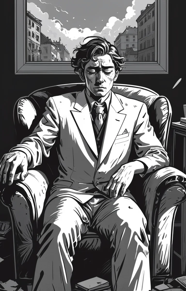 masterpiece,best quality,<lora:tbh373-sdxl:0.6>,illustration,style of exhausted people ,greyscale and white,comic portrait of noble man