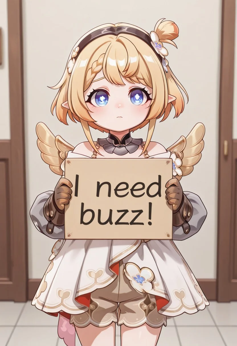 need_buzz, holding sign, Tribbie