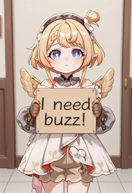 need_buzz, holding sign, Tribbie