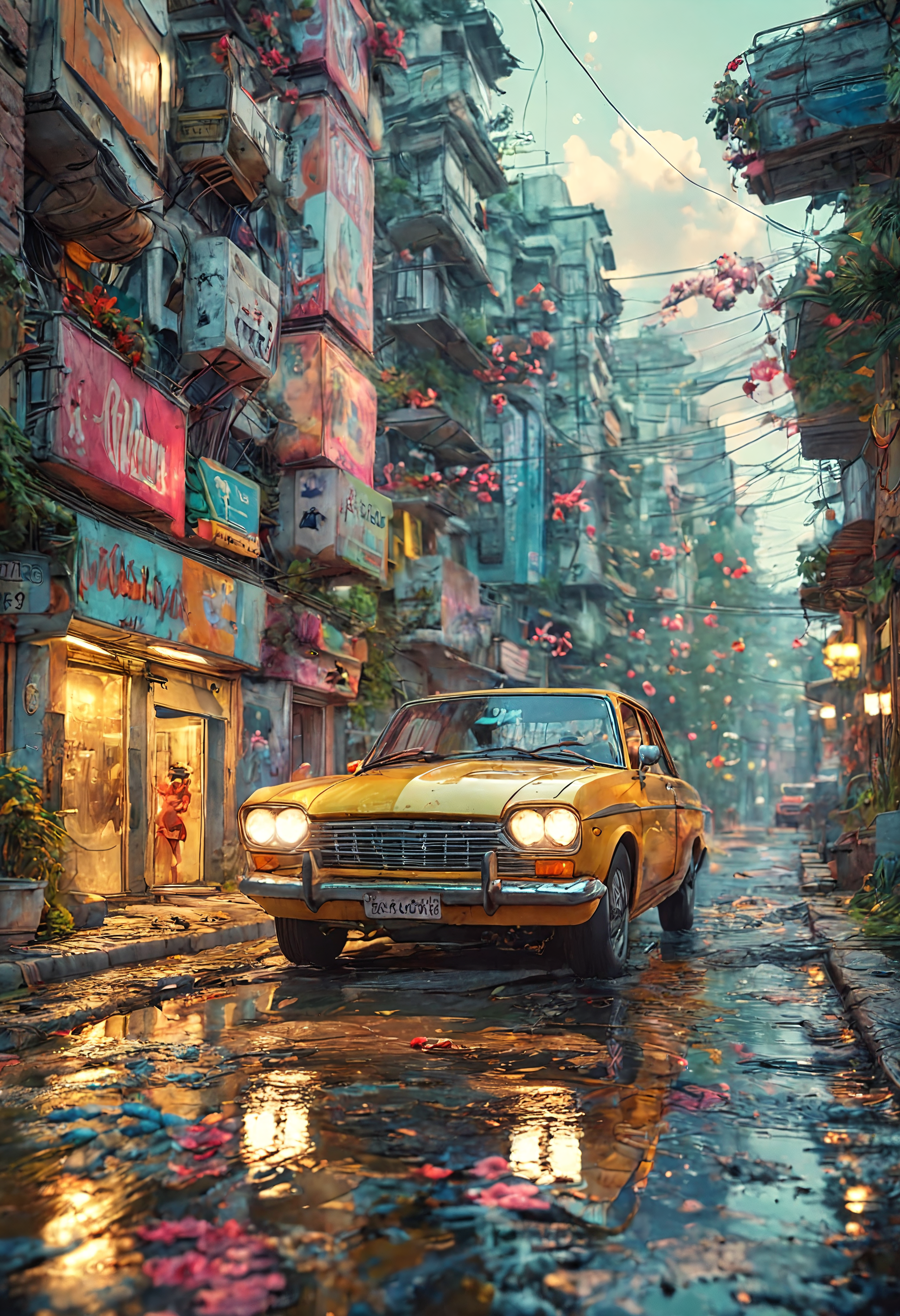 comic A car traveling through a country road . graphic illustration, comic art, graphic novel art, vibrant, highly detailed 8K, soft lighting, adventurous, atmospheric lighting, cinematic, detailed, dreamlike, orchids, rendered in octane, rendered in unreal engine, award winning, masterpiece, sharp focus, ultra realistic <lora:add-detail-xl:1>  <lora:MJ52:0.5> <lora:IPXL_v8:1>
