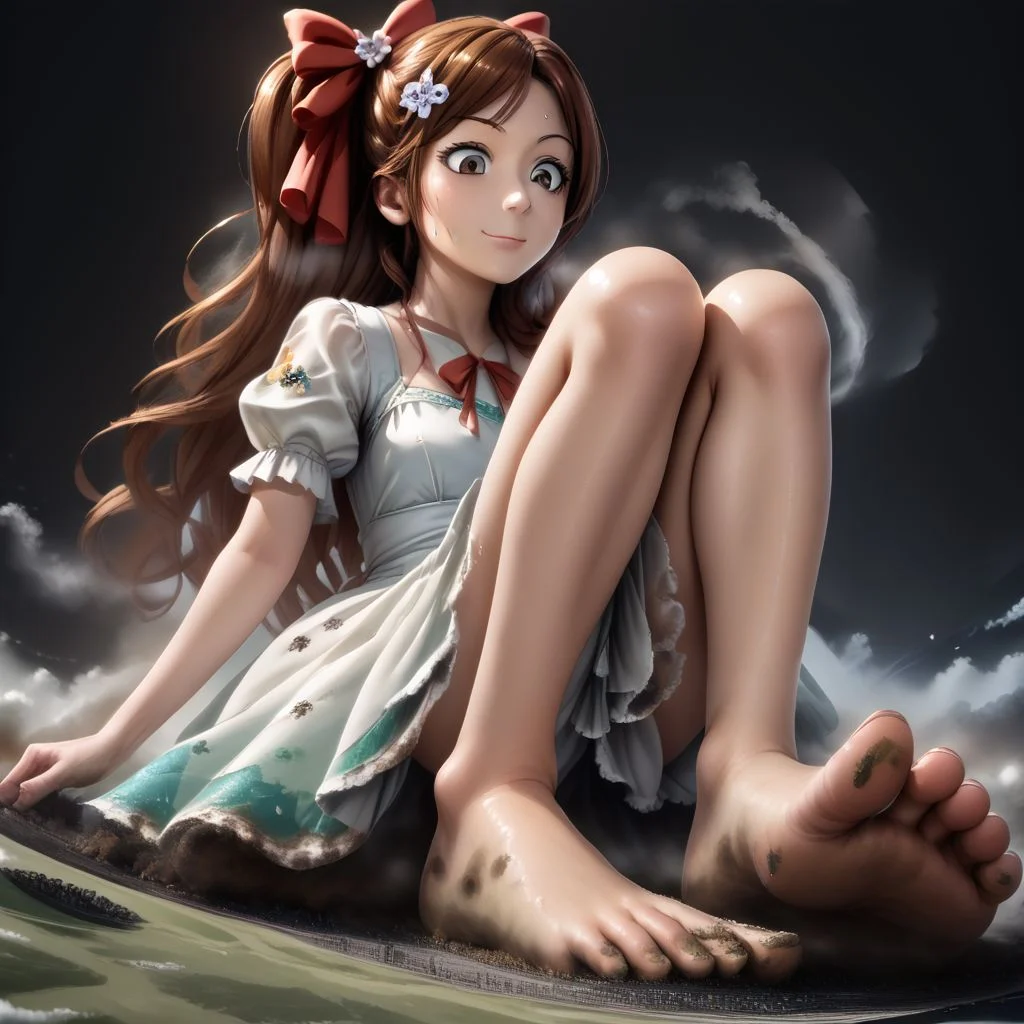 score_9, score_8_up, score_7_up, score_6_up, macro, giga macro, giantess,( 1girl:1.5), solo, solo focus,
(enju aihara, brown eyes, ribbon, hair ribbon, ribbon, long hair, brown hair, hair ornament, dress, lace dress, short sleeves, white dress, elegant dress, flower girl, flower girl dress, bare legs, barefoot, looking down, sweating, adorable girl:1.3), (kneeling, crouching, on her knees, kneeling down:1.4), smiling,
(cute female, love, flower girl, flower girl dress, white dress:1.5), 1girl, perfect feet, feet, looking down, (sweat, sweaty, very sweaty, steam, steamy:1.4), (bare legs, barefoot:1.3), toes, (crawling, all fours, looking down:1.4), (dirty feet, sweaty feet, sweaty soles, steamy feet, dirty soles, feet dripping sweat, feet dripping with sweat, feet steaming, steam around feet, very sweaty feet, sweat on soles:1.3), flower girl, very cute girl, (dirty, digging, dirty feet, smoke around feet, smoke from destruction, muddy legs, mud on feet, dirty dress:1.3),
extreme detail, realistic, realism, masterpiece, perfect lighting, bloom, cinematic lighting, highres, (ultra realistic, 32k, masterpiece:1.2), (high detailed skin:1.1), (high quality:1.1), (detailed background, very detailed background:1.2),
(landscape:1.5), stepping on a tiny landscape, tiny landscape, tiny cities, destruction, mass destruction, (from space, view from space, earth \(planet\), black background, night sky, space:1.3), (photo background:1.2), solo, (planet size, giga size:1.2)