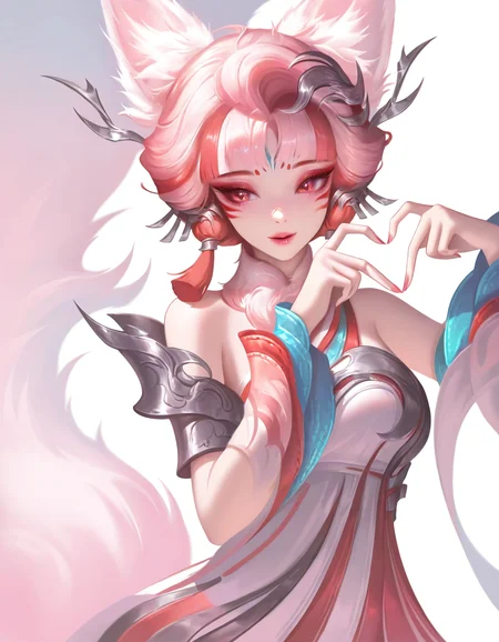 1girl,solo,simple background,white background,dajihu,facial mark,fox tail,heart hands,<lora:dajihu-000012:1>,, masterpiece, best quality, very aesthetic, absurdres,newest, incredibly absurdres,