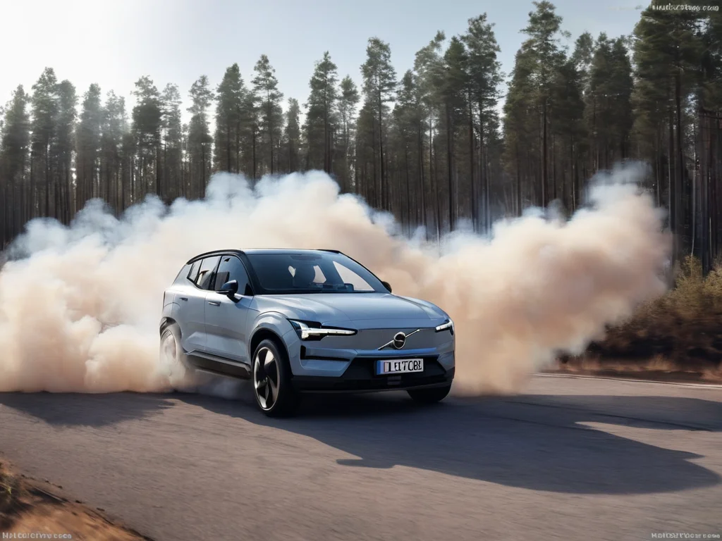 suv car,<lora:Volvo EX30-exterior:1>,
volvo EX30,game cg,drifting cars,motion blur,depth of field,detailed details,car drift,burning,smoke,pine_tree,, masterpiece, best quality,