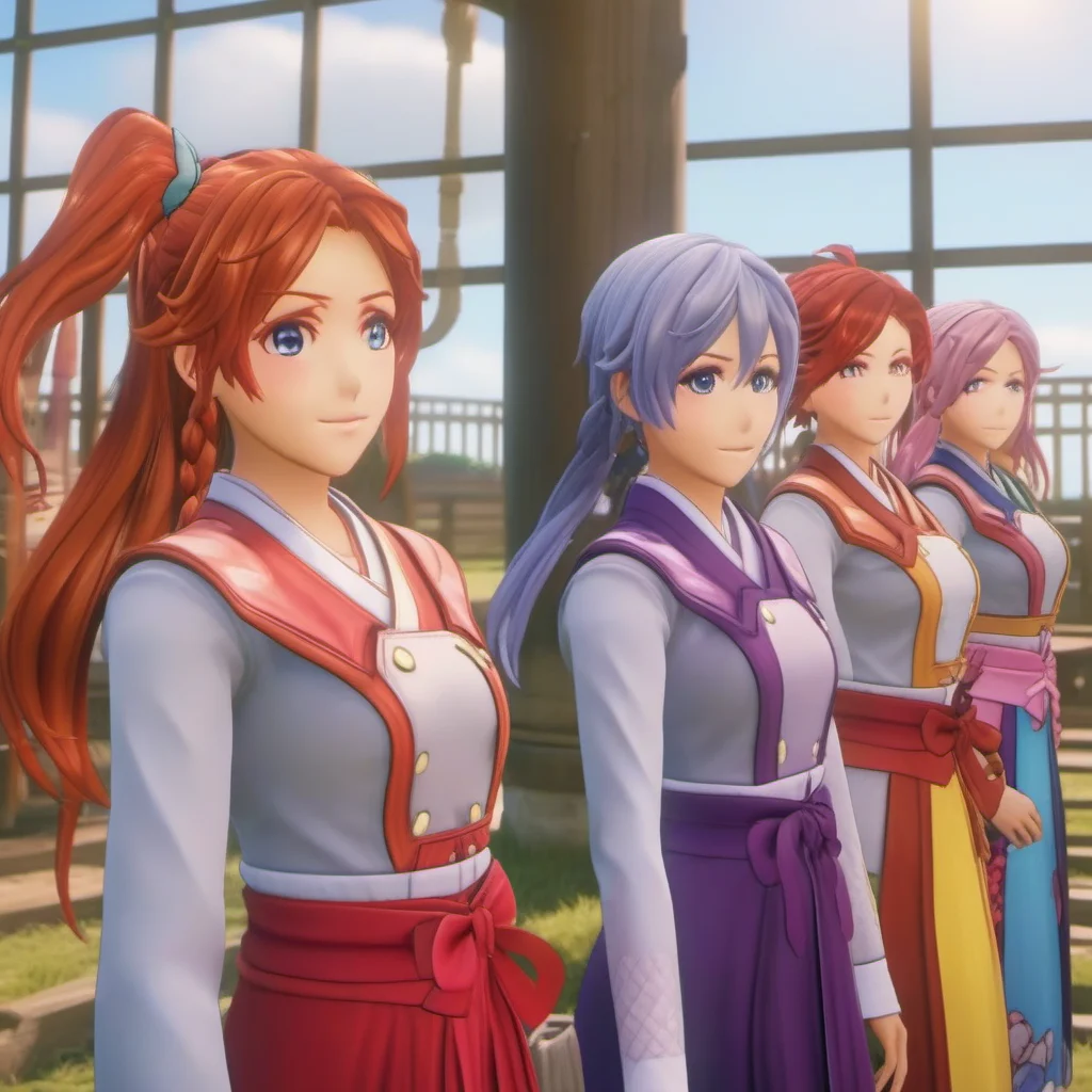 Ultra-realistic extremely detailed real life 8k masterpiece of a group of gorgeous women with different color hair in a village, epic background, extremely detailed eyes mouth and facial features, breathtaking epic lighting, cinematic composition, sakura wars style <lora:sakura wars style:1>