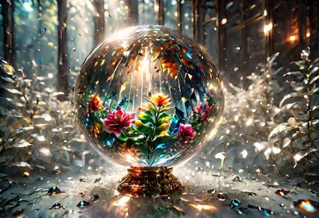 Magic orb, cosmic orb, universe orb, Galactic orb, mystery mystic orb, made of color glass rainbow, crystal diamond shape stained glass, gold and diamond support, crystal pedestal,
Made of stained glass, metallic chrome, brass, copper, pearlescent, reflective, diamond, titanium, crystal, sapphire, ruby, Emerald
Depth of field, HDR, focus, wet floor
Water drop, splash, fractal,
ice snow flakes, flowers roses