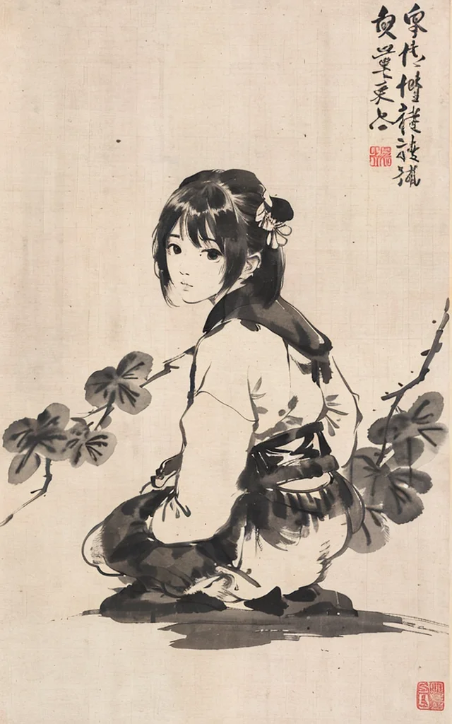 shukezouma, negative space, , shuimobysim , <lora:shukezouma_v1_1:0.8>,a brid sit on branch, traditional chinese ink painting, <lora:shuimobysimV3:0.7>,