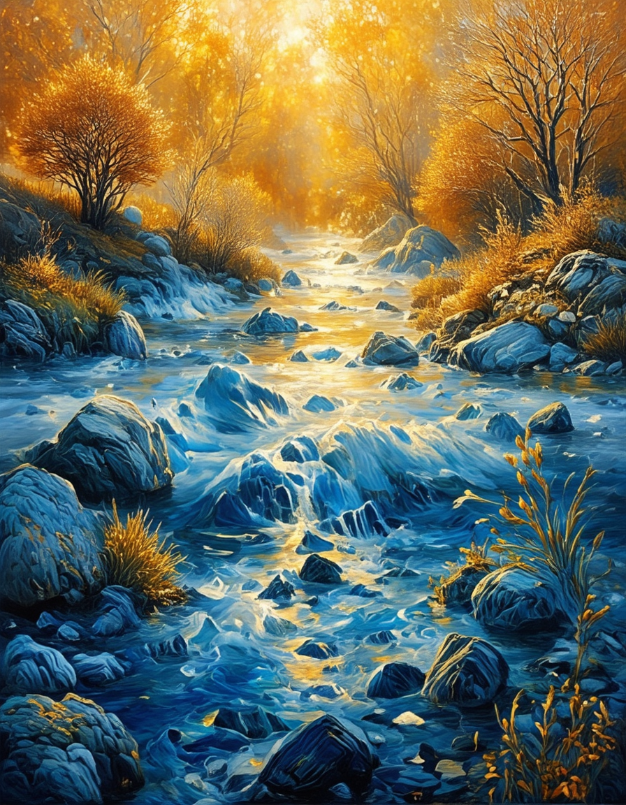 <lora:Medieval_Worlds_Scenery01cflux:1> mwl01, scenery, vegetation, rough sea, fantasy, gold, T4, blue, orange, yellow, bokeh, brown, tree, white grus