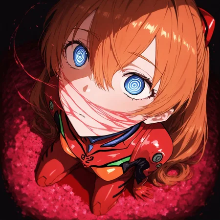 safe_pos, 1girl, Asuka Souryuu Langley, Neon Genesis Evangelion, solo, orange hair, fisheye lens, depth of field, long hair, red body suit, kneeling, huge blood pool, endless flower field, blood trail, detailed eyes, from above, blood swirl effect, special effect, head tilt,blue eyes, looking at viewer, very aesthetic, intricate eyes, focused, despairing shock, blood running from eyes, small breasts, ripped clothes, close up, destroyed body suit, night, destruction, outside, beautiful female, detailed, cinematic, dynamic shot, mature woman, masterpiece, high score, great score, absurdres