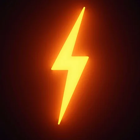 Dramatic cinematic lighting 3d render, a render of a glowing cartoon orange lightning bolt, Below are the text captions "Buzz. For the future."