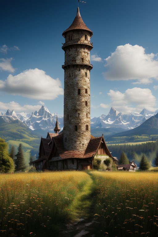 realistic analog photo, award winning photo, 
fantfa, background, mountain, trees, foreground, field, house, farm, farmland, witow, a wizard tower, blue sky
high-quality, crisp, sharp, professional-grade, high-resolution, fine detail, accurate colors, low noise, fast shutter speed, wide dynamic range, precise focus, RAW, highres, 8k, uhd, High Dynamic Range, tonemapping, crisp details,
