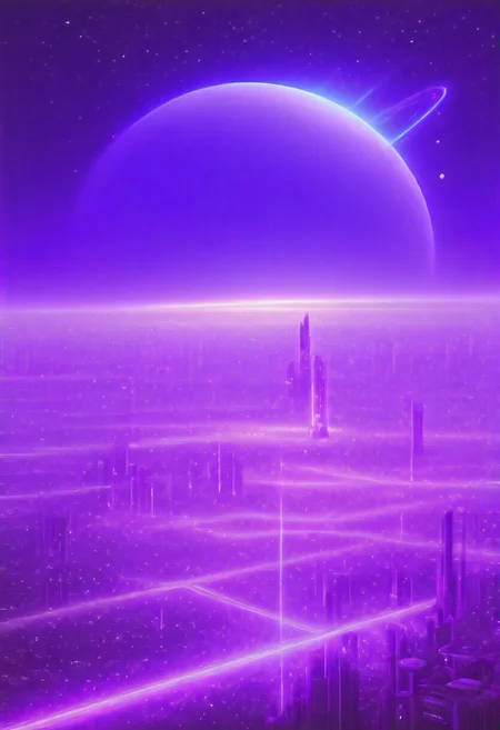 High quiality, high resolution, high definition,
Magical city with skyscrapers, a planet with purple colors and lines that emit white light surrounded by a planet ring, with the view from behind a cat looking towards the city, citybkg, anime style, high ilumination, galaxy sky, calid colours, spacial station