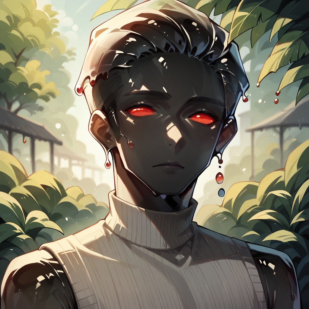(((detailed, beautiful, high quality))), score_9, score_8_up, score_7_up, upper body,
slime, slime body, transparent body,
1 male, red eyes, black skin, sleeveless sweater, grey sweater, anime hairstyle,
looking at the viewer, posing, blurred background,