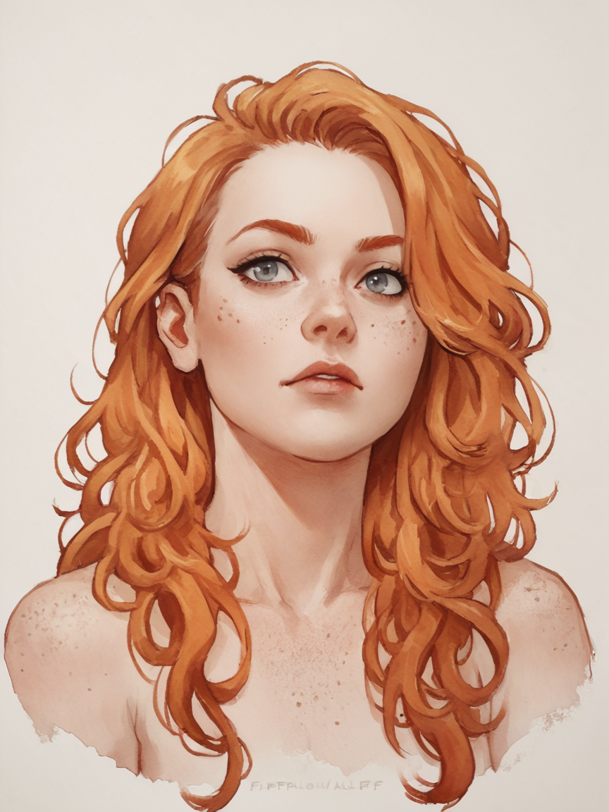 score_9, score_8_up, score_7_up, score_6_up, score_5_up, score_4_up,   <lora:p3np0v4cXLP:1>  p3np0v4c, watercolor, 1girl, portrait, Fr3ckles, freckles, grey eyes, ginger hair, long hair, <lora:Fr3ckledXLP:0.3>