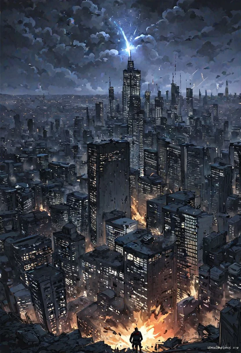 score_9, score_8_up, score_7_up, score_6_up, score_5_up, score_4_up ,(masterpiece, best quality, highres:1.2),llbreton,full color,city,skyscrapers,apocalyptic,meteor,buringing buildings,sense of doom