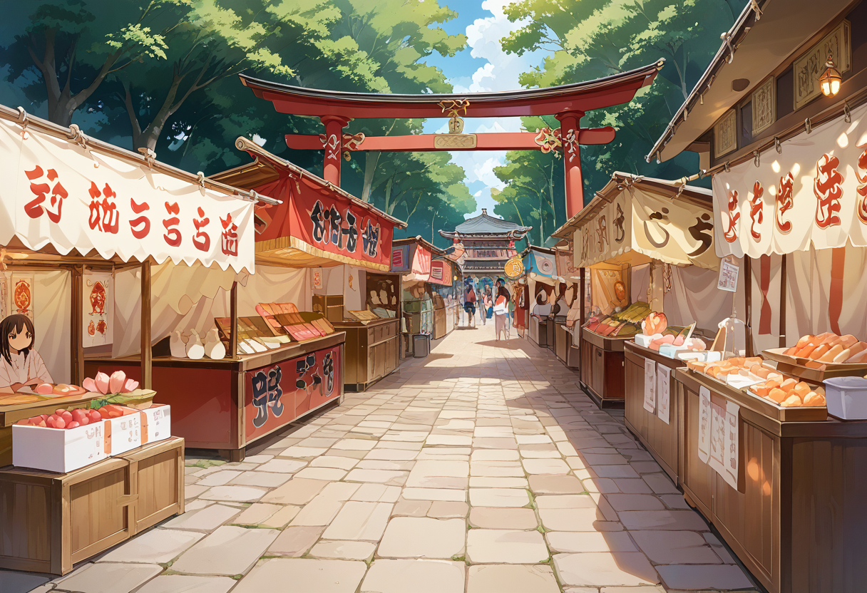 score_9, score_8_up, score_7_up, rating_safe, masterpiece, best quality, absurdres, unity 8k wallpaper, official art, official style, source_anime, uncensored, game cg, megami magazine,
omatsuri, food stand, scenery, outdoors, tree, multiple boys, day, food, real world location, multiple girls, shrine cobblestone
<lora:omatsuri_PONY_V1:1>