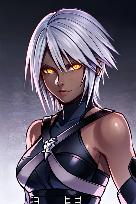 aqua \(kingdom hearts\), 1girl, absurdres, aura, nomura tetsuya, corruption, dark-skinned female, dark aura, dark skin, detached sleeves, glowing, glowing eyes, grey background, grey hair, yellow eyes, highres, kingdom hearts, kingdom hearts iii, looking to the side, serious, short hair, solo, upper body
<lora:aqua:0.60> <lora:nomura_tetsuya_offset:0.5>