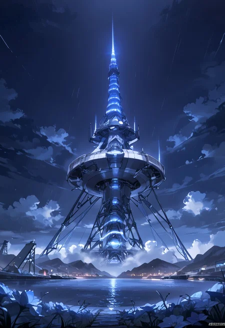 xartretrodeco, transmission tower, no humans, flower, scenery, sky, cloud, night, glowing, no humans, flower, scenery, sky, cloud, night, glowing, blue theme, outdoors, vehicle focus, night sky, blue flower, science fiction, rain, artistic, score_9, no humans, flower, scenery, sky, cloud, night, glowing, blue theme, outdoors, vehicle focus, night sky, blue flower, science fiction, rain, star (sky), cloudy sky, border, artist name, motor vehicle, signature <lora:xartretrodeco:0.47> <lora:xartretrodeco_r1:1.4> <lora:marinella-anime-000012:-0.54>