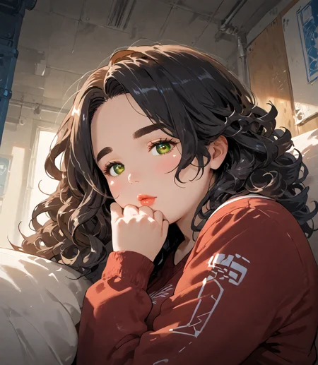 PonyScores7, source_anime, ah1, IllustriousQual, <lora:natsumi_style:0.5>, <lora:by_usakun-pony:0.4>, by usakun, <lora:Akina_Bbw_Style_-_PonyXL:0.2>, AkinBw,
BREAK ((from below), (from side), medium distance from viewer),
BREAK 1girl, mature female, (round face), (thick eyebrows), (curvy), round-chin, caucasian, (plump face), <lora:Round_face:0.2>, <lora:ETO_OC_Illustrius:0.5>, eto_oc, skindentation, (plump), thick thighs, wide hips, busty, voluptuous, lips, <lora:venus body PonyXL:0.3>, <lora:shinyskin2:0.2>, glistening skin,
BREAK  (curly hair), long hair, (black hair), (parted hair), messy hair, kinky curls, <lora:hairdetailpxl:0.2>, hairdetailpxl,
BREAK (half green and brown eyes), (colorful eyes), (multicolored eyes), (downturned eyes:1.4), <lora:expressive eyes:0.2>, expressive eyes, <lora:eyedetailpxl:0.2>, eyedetailpxl, <lora:Eyes_High_Definition:0.2>, EyesHD,
BREAK ((Hateful, Repulsed)), <lora:Expressive_H:0.2>, Expressiveh, <lora:Emotional_Anime_Expressions_PonyXL_Concept:0.2>, emotional, <lora:Best_Facial_Expression_LoRA_PONY:0.2>, looking at viewer, <lora:Detailed expressive EXEV style -XL Pony V1.0:0.2>, FaceDetail,
BREAK ((She lies on her side in bed, her head resting on her hand)),
BREAK rose pompadour a Sporty wrap top with long sleeves, a sporty wrap top with long sleeves and a fitted silhouette, crafted from a stretchy fabric that hugs the body, This top can be paired with high-waisted capris that feature mesh inserts for breathability,
BREAK (((futuristic designs, Renewable_Materials_Fashion, Sustainable_Utopia, environmental harmony, Features industrial design elements))),
BREAK <lora:xl_more_art-full_v1:0.2>, <lora:aesthetic_anime_v1s:0.2>, <lora:EpicF4nta5yXL:0.2>, <lora:detailxl:0.2>, detailxl, <lora:Fant5yP0ny:0.2>, best quality, amazing quality, best aesthetic, absurdres, illustration, Volumetric_Lighting, ultra-detailed, very aesthetic, intricate details, 8k, masterpiece, best_quality
BREAK Stable_Yogis_PDXL_Positives, AS-Adult, <lora:Complicated fantasy portrait - XL Pony V2.0:0.2>, bad-hands-5, <lora:HDA_Detailer:0.3>, HDA_FatGirlXL,
