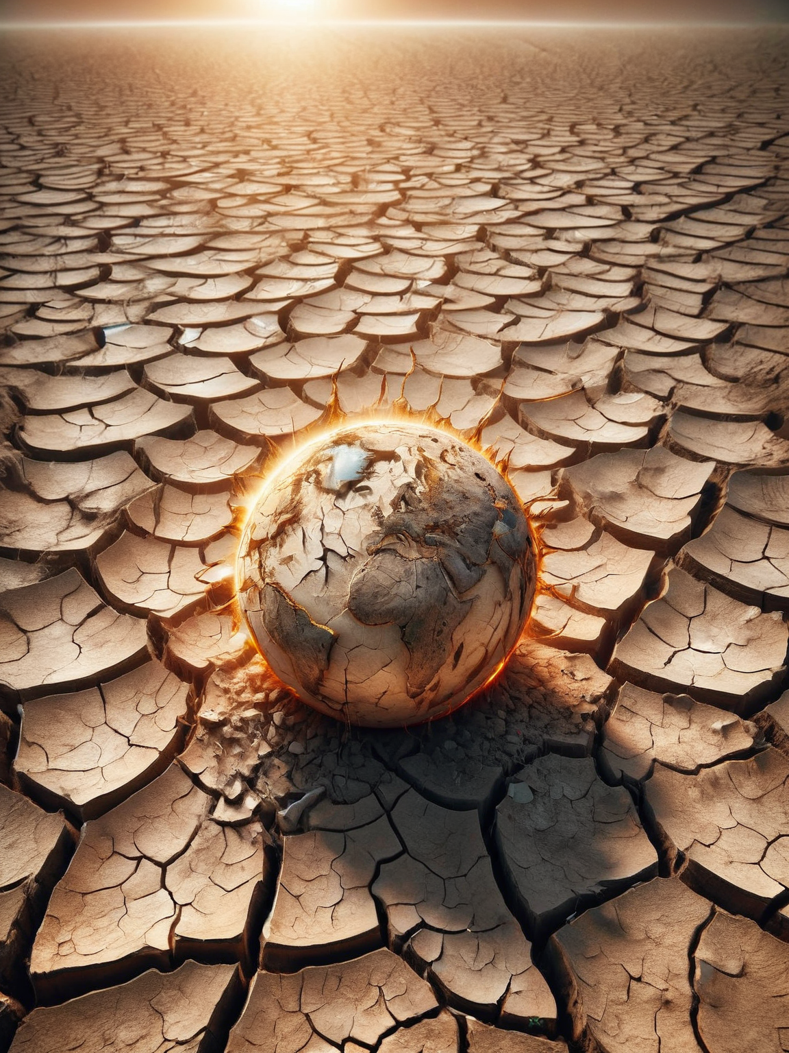 A close-up view of cracked, ais-prchd earth under a relentless sun, emphasizing texture <lora:ais-prchd-sdxl:1>