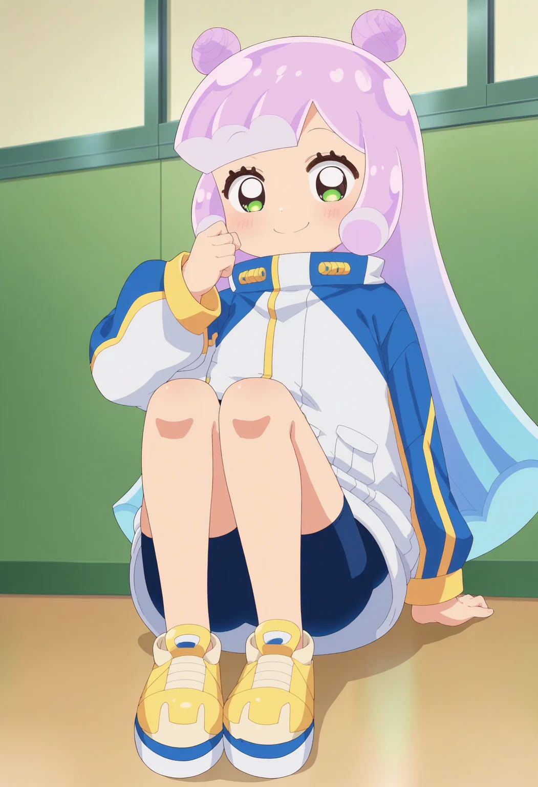 score_9, score_8_up, score_7_up, score_6_up, score_5_up, score_4_up , anime coloring ,BREAK source_anime, anime,screencap,
1girl, solo, puniru, jacket, bike shorts, shoes, <lora:PonyXL Puniru V2:1>
indoors,
smile, looking at viewer,