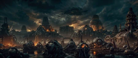 an android, apocalyptic photograph, nuclear apocalypse, fallen kingdom, destroyed playgrounds, chernobyl, <lora:mshn:0.8> wasteland, machinery buildings, ramayana warfare, <lora:Thai_temple:0.2> destroyed borobudur temple, heavenly aura, <lora:XSArchi_127:0.4> scenery, boats, water reflections, <lora:CosmicLandscapes:0.2> cosmiclandscapes, river, sun, forest, <lora:to8contrast-1-5:0.8> dark shot, gloomy, to8contrast, horror, fallout