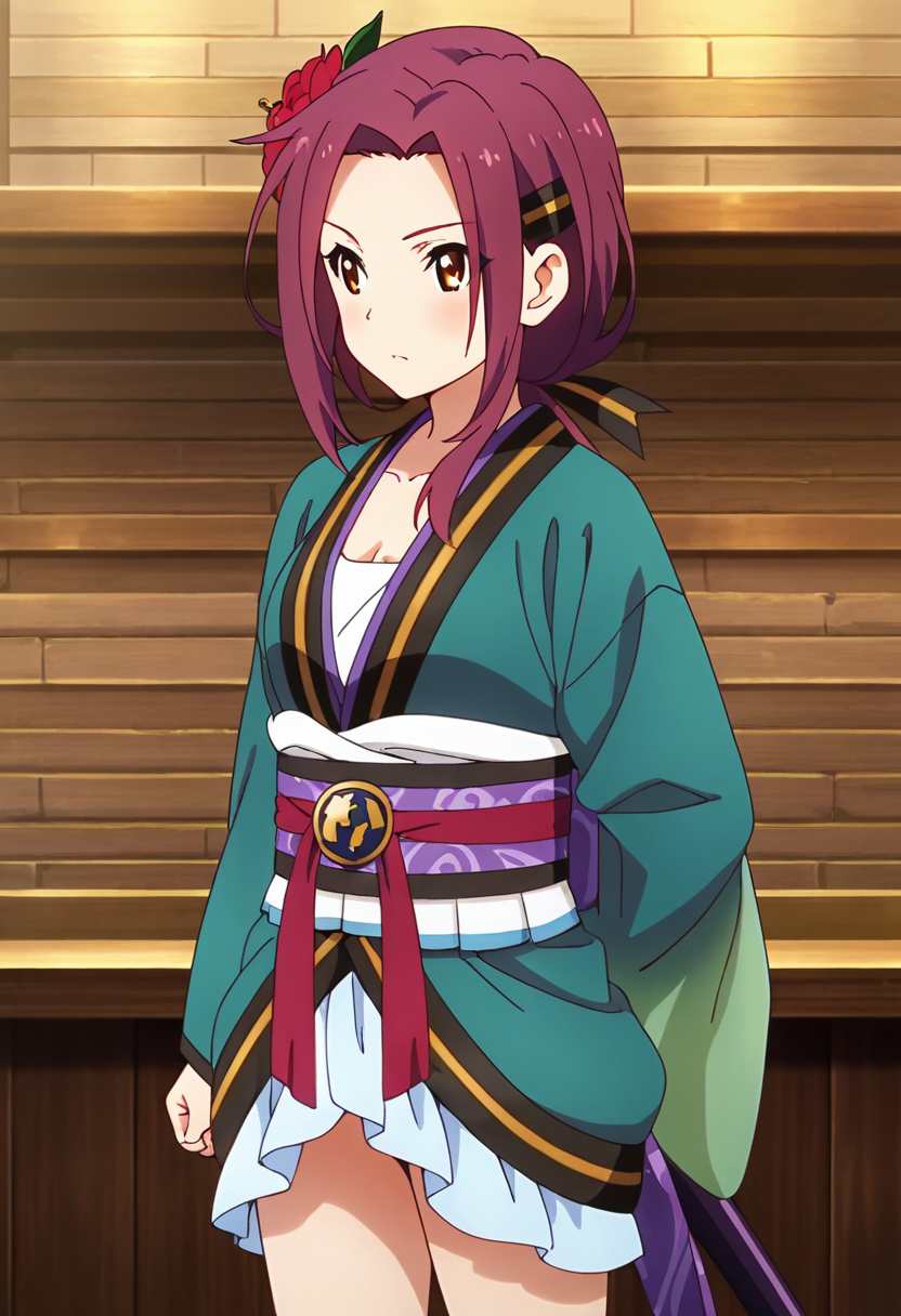 <lora:ruka_IXL-10:0.7> 1girl,tachiarairuka,red hair,hairclip,red hair flower,rukadefaultoutfit, cowboy shot,sheath, 
best quality,masterpiece
