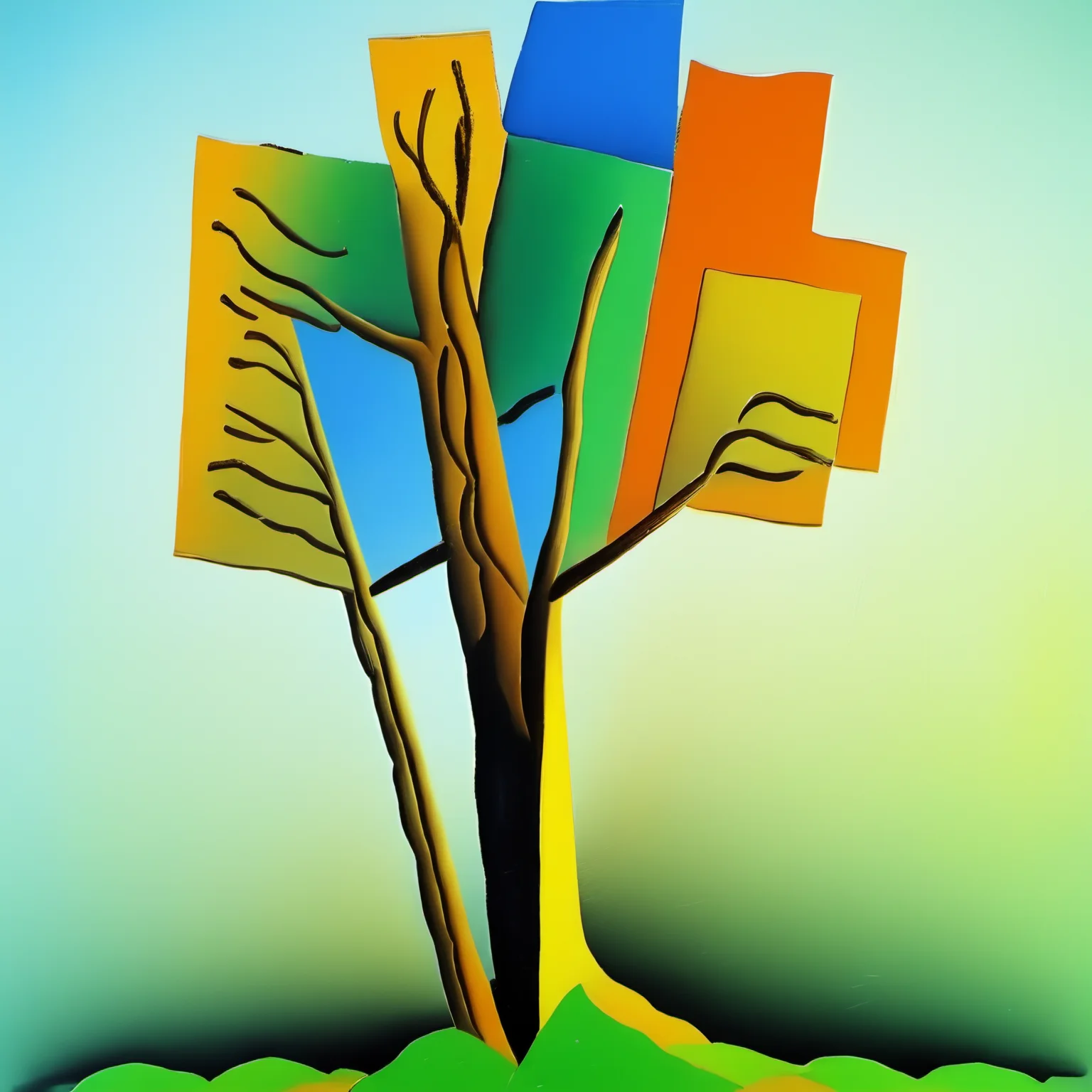cubsimart, painting, tree, gradient background,<lora:CubismArt:1>