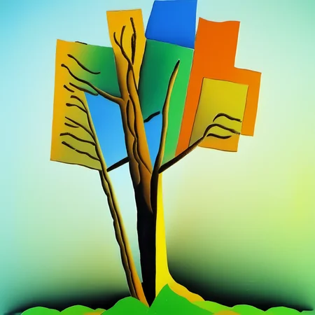 cubsimart, painting, tree, gradient background,<lora:CubismArt:1>
