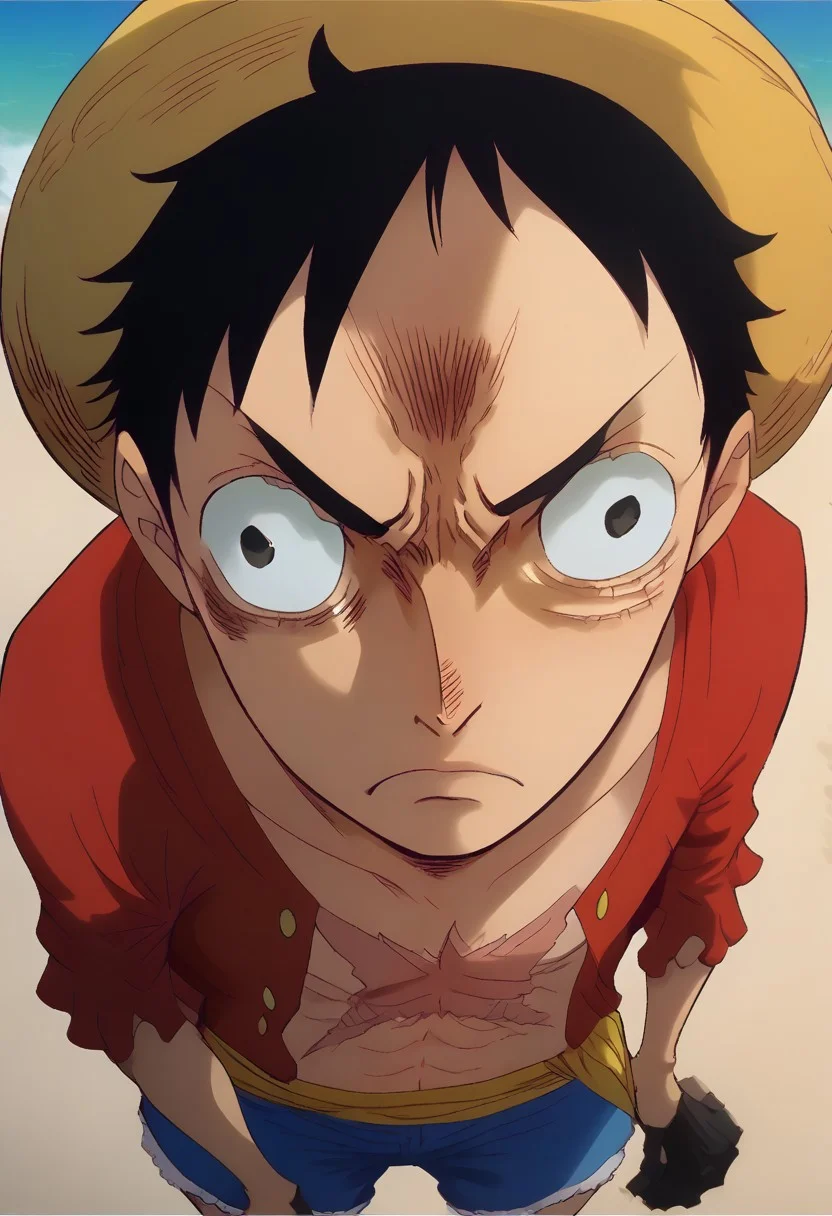 Luffy, Cap, Serious, Haki, Angry, beach, solo, insanity-angle, Expressiveh, zPDXL3, Comistyle,