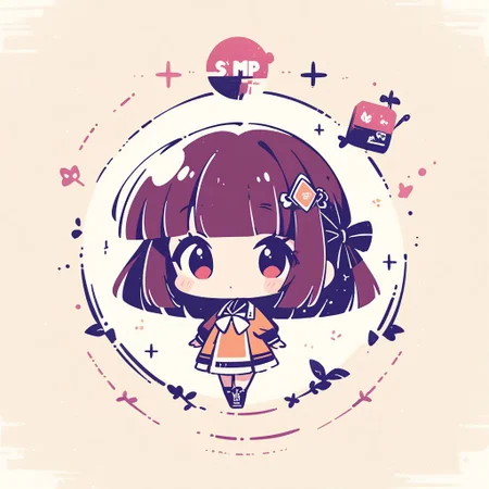 masterpiece, best quality, very aesthetic, absurdres,
2girls, long hair, chibi,
 <lora:stampsticker:1> (simple retro design, logo, manga style, 2tone),