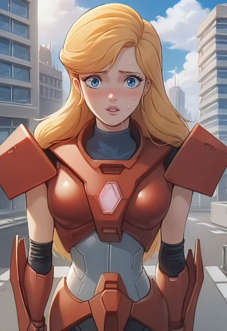 score_9, score_8_up, score_8,
anime of mnrva, long blonde hair, blue eyes, pink lips, powersuit, armor,
1girl, sexy girl,
(perfect small breasts), small breasts, parted lips,
standing in a city street, skyline
embarrassed, submissive, masterpiece, dripping sweat, steamy, pov, portrait,