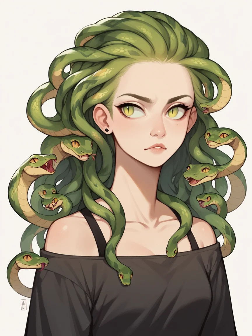 score_9, score_8_up, score_7_up, score_6_up, score_5_up, score_4_up, <lora:sn4k3h41rXLP:0.7> 1girl, sn4k3h41r, snake hair, cowboy shot