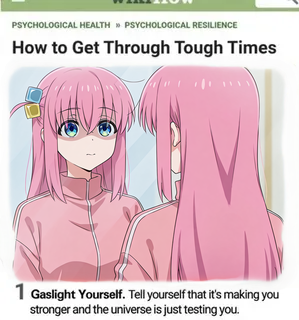 masterpiece, best quality, absurdres, toughtime, 1girl, gotoh hitori, mirror, <lora:How_to_get_through_tough_time_meme-000007:1>