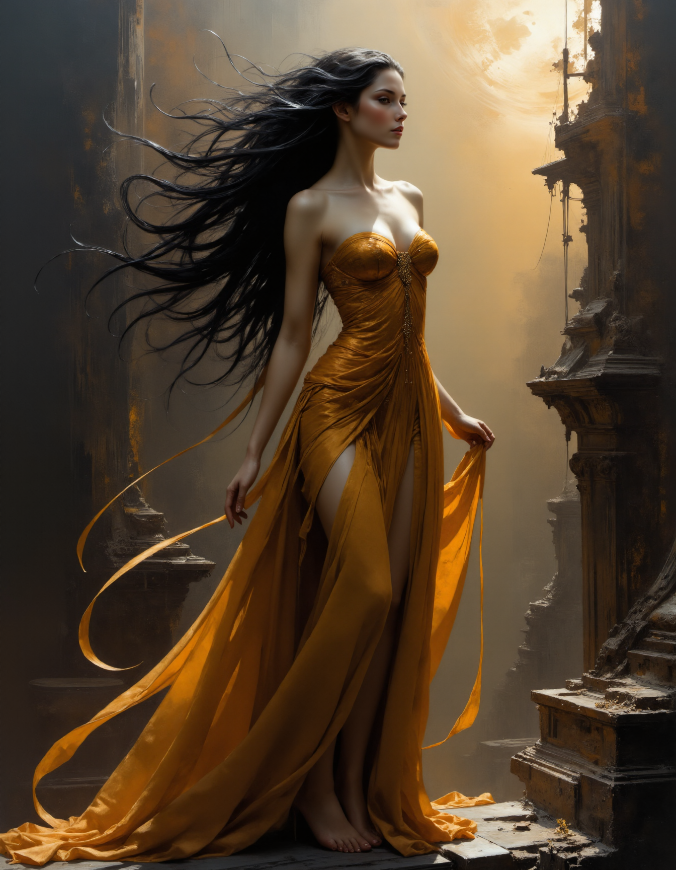 hyper realistic and highly detailed, highly dynamic cinematic panorama view, concept art of a classical baroque painting of lust the deadly sin depicting an incredibly beautiful and alluring goddess with long black hair and dressed in a floating gown, panoramic zoomed out view, feeling of forbidden alure, insanely aesthetic and mesmerizing, sexy, zoomed all the way out, Dutch angle, extreme image angle, extremely realistic painting, illustrative, painterly, matte painting, atmospheric haze, panoramic zoomed out view, highly dramatic lighting, perfect composition, highly aesthetic, depth of field, motion blur
<lora:artisketchyfs-v02:1>
