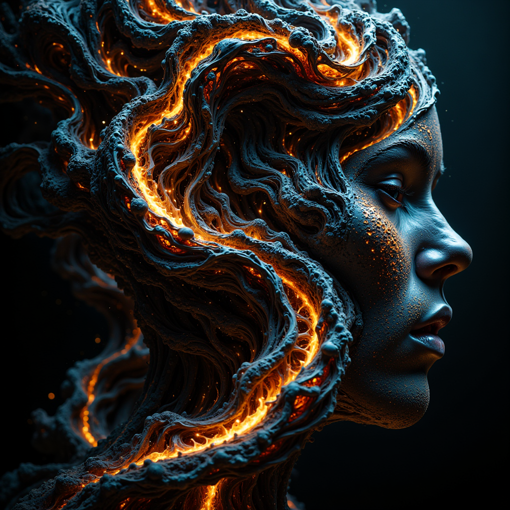 burning heroine, fantasy concept art, night scenery, fractal cracked surface, bokeh, mixed styles by Alberto Seveso and Gediminas Pranckevicius and Wadim Kashin, breathtaking intricate details, dramatic natural lighting, reflective catchlights, cinematic, brilliant, sharp focus, fantastical and mysterious, maximalist masterwork