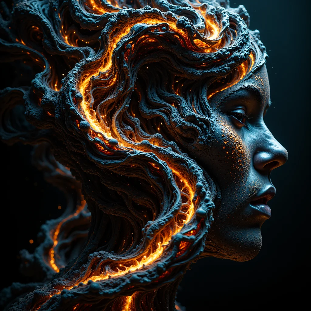 burning heroine, fantasy concept art, night scenery, fractal cracked surface, bokeh, mixed styles by Alberto Seveso and Gediminas Pranckevicius and Wadim Kashin, breathtaking intricate details, dramatic natural lighting, reflective catchlights, cinematic, brilliant, sharp focus, fantastical and mysterious, maximalist masterwork
