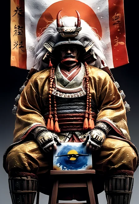 score_9,score_8_up,score_7_up,
Male illustration,50 years old,mature man,ambitious,beast-like sharp gaze,chubby but muscular,Japanese samurai,16th century,dramatic lighting,high contrast,decorative,atmospheric,haunting beauty,texture,(dynamic angle),round face,black,gray,red,yellow,
bust up,from front,sitting on small folding stool,splash art,highly detailed illustration,trending on Artstation,paint splashes,perfect composition,watercolor,sharp focus,intricate details,highly detailed,,flag,
White background,mustache(1.3),windy,dynamic pose,dynamic angle,
Watercolor,<lora:BDpony_TakedaShingen_V1:0.9>,Takeda Shingen,
<lora:Midjourney_5:0.6>,<lora:WaterColorV3:0.8>,
