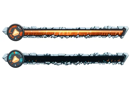video game health bar, full top empty bottom, realistic, epic crystals, broken, cracks, reflection, large_segments, left_aligned, right_tilted, power_meter <lora:Epic Health Bars_epoch_12:1>