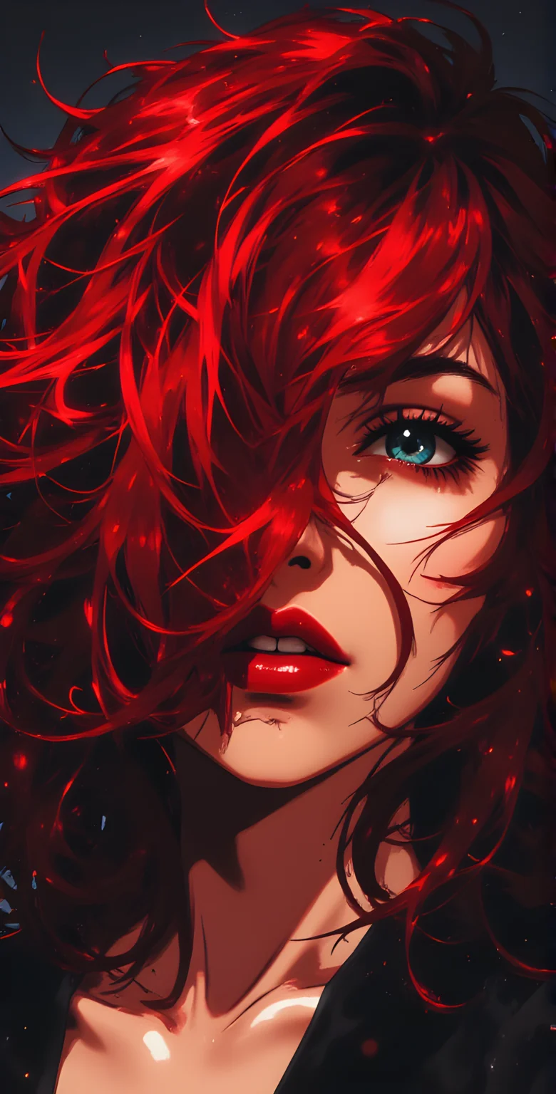 A vivid and striking portrait dominated by intense, fiery hues. The subject's hair is a cascade of vibrant red strands that seem to glow with an almost supernatural brightness, as though they are alive with energy. The hair flows dynamically around her face, some strands caught mid-movement, suggesting a sense of motion or perhaps the presence of a gentle breeze. Her eyes are captivating, their deep blue irises contrasting sharply against the bold red tones of her hair and makeup.
Her lips are painted in a rich, glossy shade of red that mirrors the color of her hair, adding to the overall dramatic effect. The lighting is soft yet focused, highlighting the contours of her face and accentuating the natural texture of her skin. The background is dark, creating a stark contrast that makes her features stand out even more prominently.
The overall mood is one of boldness and intensity, as though she embodies a powerful presence that commands attention. The interplay of light and shadow enhances the depth of her expression, while the vivid colors create a sense of both mystery and allure. It is a moment frozen in time, where every detailâfrom the flowing hair to the subtle nuances of her gazeâinvites the viewer to linger and explore the intricate beauty of the image.
j_art, anime, anime art, <lora:FLUX\jul\J_Anime:0.7>, <lora:FLUX\RealAnime:0.7>