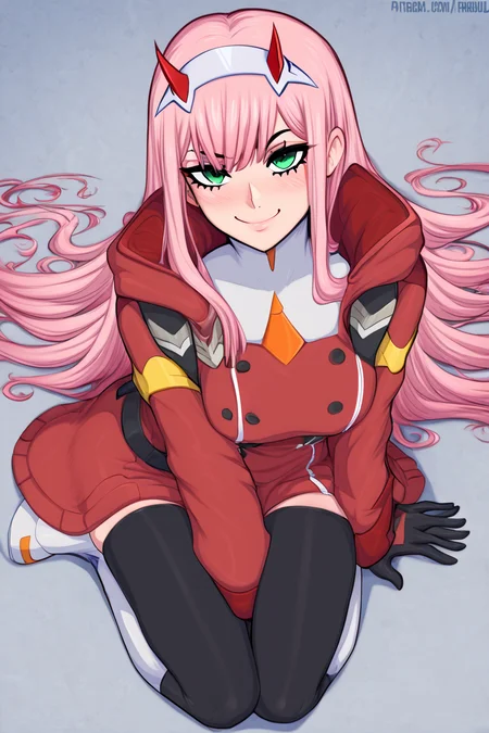 score_9, score_8_up, score_8, medium breasts, (curvy), cute, eyelashes, closed mouth, BREAK, , BREAK, <lora:zero-two-ponyxl-lora-nochekaiser:0.8>, zero two, green eyes, hairband, horns, long hair, pink hair, red horns, white hairband, jacket, leggings, red jacket, white footwear,, <lora:Afrobull_PDXL_v4:1.0>, , BREAK, smile, looking at viewer, cowboy shot, embedding:zPDXL, Expressiveh, <lora:SDXLFaeTastic2400:0.5>, <lora:Expressive_H-000001:0.4>,
