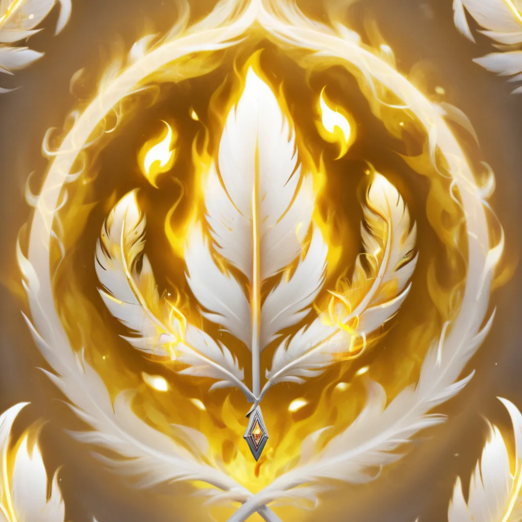 (((masterpiece))),(((best quality))),((ultra-detailed)),SkillIcon, a white flowr with some white glowing runes on its surface, surrounded by yellow flames, Sacred Feathers Surround,and a white background, <lora:SkillIconloha--000046:0.6>
