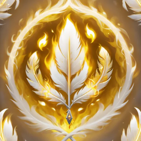 (((masterpiece))),(((best quality))),((ultra-detailed)),SkillIcon, a white flowr with some white glowing runes on its surface, surrounded by yellow flames, Sacred Feathers Surround,and a white background,  <lora:SkillIconloha--000046:0.6>
