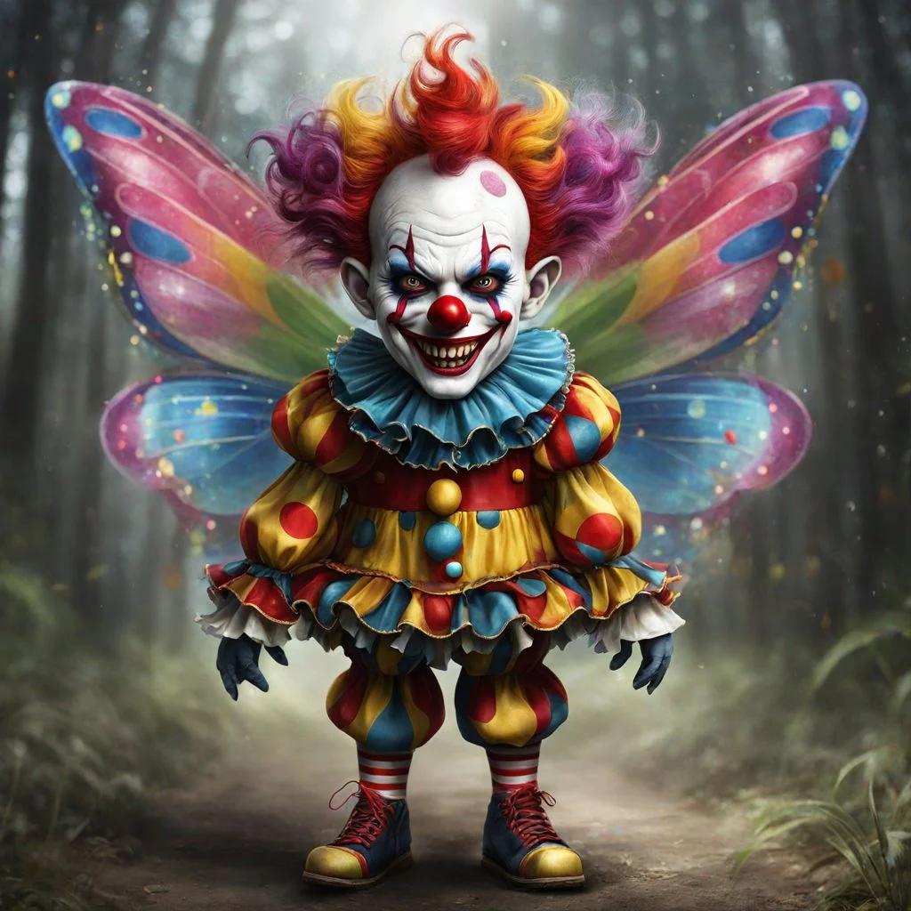 Crazy clown FairyForm <lora:SDXL_Fairy_Form_LoRA:0.8>